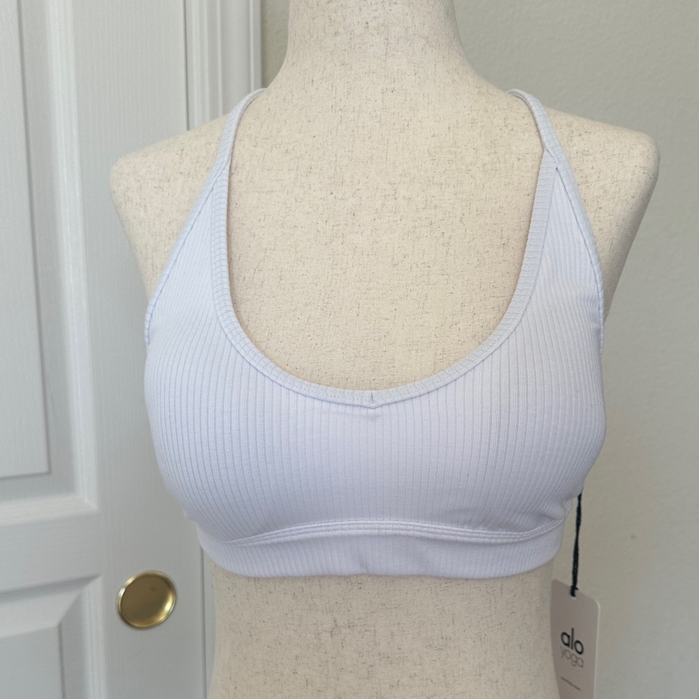 ALO Yoga White Ribbed Sports Bra